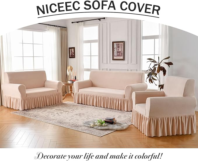 NICEEC Loveseat Cover Thick Plush 1-Piece Warm Slipcover for Loveseats Stretch Fluffy Couch Covers for Living Room Easy Fit Washable Soft Furniture Sofa Protector with Skirt