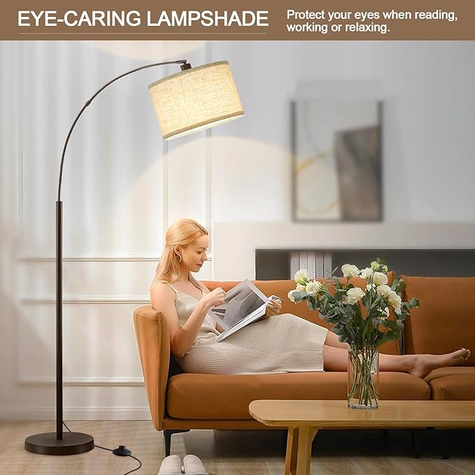 Luvkczc 71" Arc Floor Lamp for Living Room, Vintage Floor Lamp with Adjustable Lamp Head, Tall Pole Lamp with Foot Pedal Switch, Over Couch Arched Reading Light for Bedroom, Office, Study Room