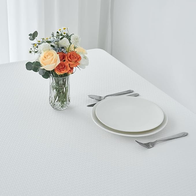 maxmill Square Jacquard Tablecloth Waterproof Spillproof Wrinkle Resistant Soft Weaved Design Table Cloth for Dinner and Party Washable Fabric Cover, Indoor and Outdoor Use, 60 x 60 Inch, White