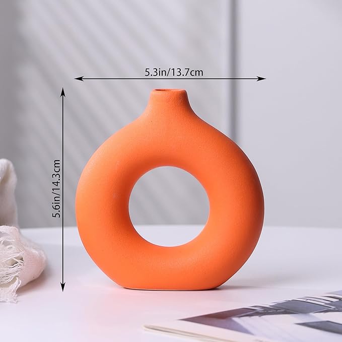 Modern Donut-Shaped Decorative Vases, Handmade Minimalist Boho ins Style, Modern Vase for Home Decor for Wedding Dinner Table Party Living Room Office Bedroom (Orange, Small)