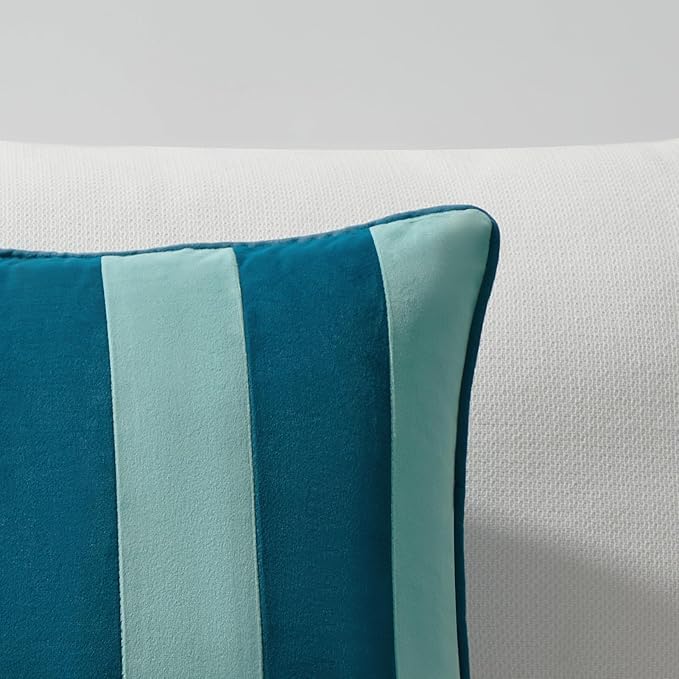 MONDAY MOOSE Decorative Throw Pillow Covers Cushion Cases, Set of 2 Soft Velvet Striped Piping Edge Designs, Pillow Inserts Not Included (Blue/Light Blue, 20x20 inch)