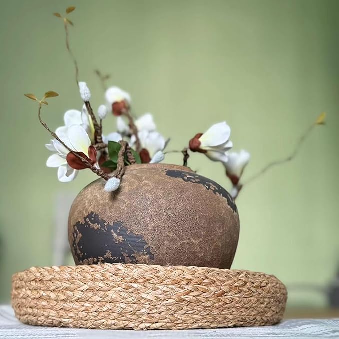 Art PineCone's Woven Cotton Rope Round Placemats Set of 4 with Holder Included, Non-Slip, and Heat Resistant Shabby Chic Placemats (Seagrass, 13 inch Plus Coaster)