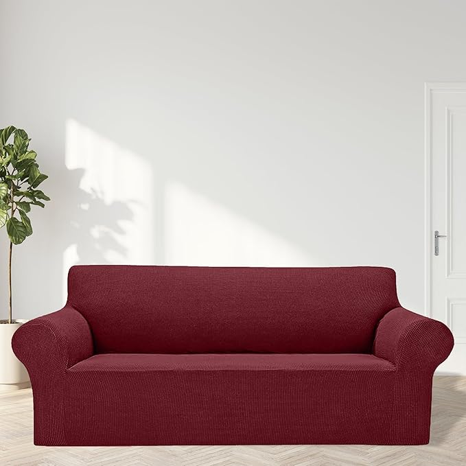 Cupuamon 2025 New Stretch Oversized Sofa Slipcovers Couch Sofa Cover for 4 Seater Furniture Protector Covers with Elastic Bottom Jacquard Fabric Small Checks for Pets, Kids - Dark Red