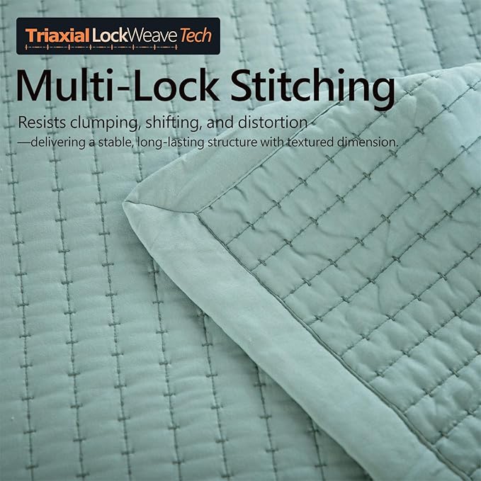 King Quilt Set – 104"x90" Soft Washed 3-Layer Lightweight Bedspread with Multi-Lock Quilting, Minimalist Nordic Bedding, All-Season Quilt Set for Spring & Summer (1 Quilt + 2 Pillow Shams), Green