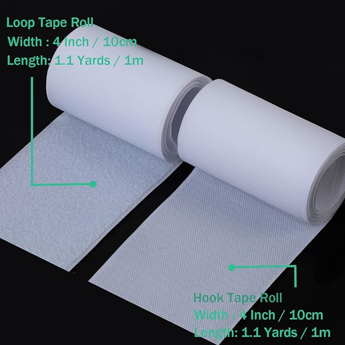 4 Inch Sew on Hook and Loop Strips | Easy to Sew | Excellent Grip | Non-Adhesive Back Nylon Fabric Fastener Strips for Clothing Sewing Crafts and DIY Projects, White, 4in x 1.1yd