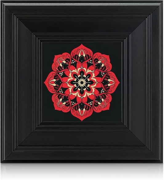 Brivoria Mandala Wall Art Home Decor, Framed Red and Gold Crimson Flame Mandala, Modern Spiritual Energy Wall Decor for Meditation Corner Desk Shelf or Bedroom, Vibrant Wall and Tabletop Accent, 8x8