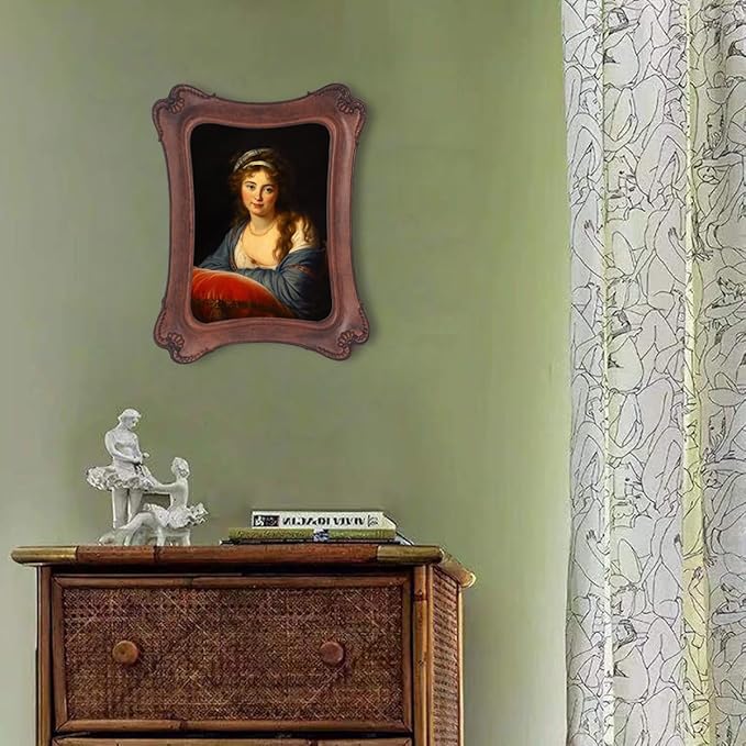 WINPLUS+ 5x7 Vintage Picture Frame, Luxury Antique Rectangular Photo Frame In Brick Red Finish With Engraved Floral Decor, Real Glass Front, Retro Home Decor, Wall Mount and Tabletop Display, Art