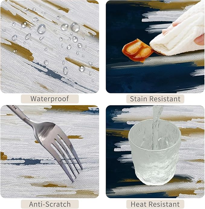 54x86inches Navy Blue White Tablecloth Abstract Brush Strokes Oil Painting Ombre Fabric Table Cloth Waterproof and Stain Resistant Rectangle Table Cover for Kitchen Dining Room Home Decor