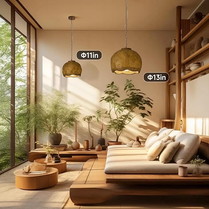 Farmhouse Pendant Light for Kitchen Island, 11" Rustic Brown Hanging Ceiling Light Fixture for Dining Room, Kitchen, Living Room, Hallway, Resin Dome Shade, E26 Base