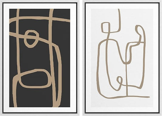 SIGNWIN Framed Canvas Print Wall Art Set Brown Geometric Spiral Pattern Collage Abstract Shapes Illustrations Modern Art Minimal Boho Relax/Calm for Living Room, Bedroom, Office - 24"x36"x2 White