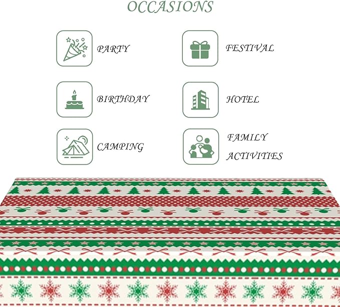 60x102 Inch Christmas Theme Rectangle Tablecloth Snowflake Decorative Ball Vintage Stripe Table Cloth Washable Durable Table Cover for Kitchen Dining Banquet Ugly Christmas Sweater Party Decor