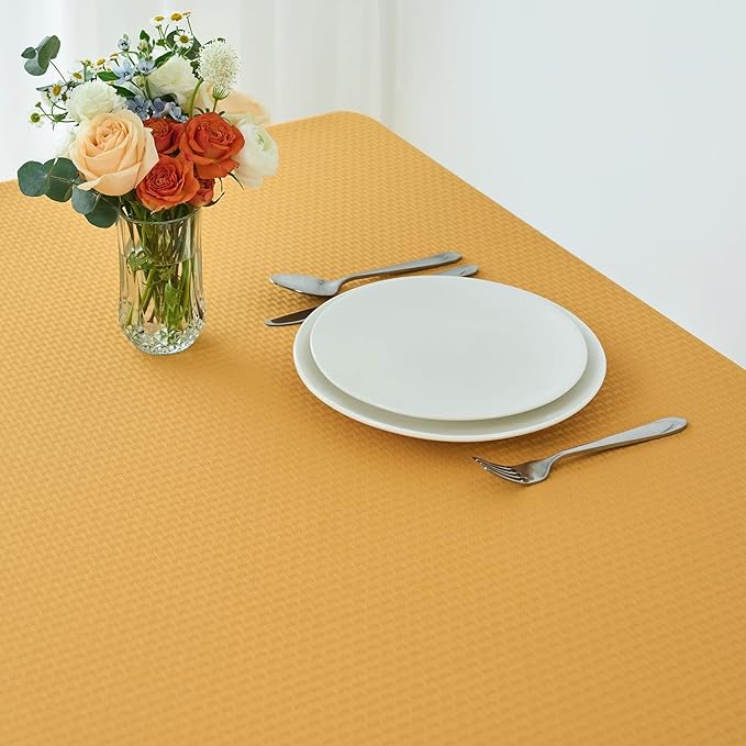 maxmill Rectangle Tablecloth Weaved Texture Design Water Resistant Wrinkle Free Spill-Proof, Soft Table Cloth for Dining Room Decoration, Banquet Parties Holiday Dinner, 52 x 84 Inch Ochre Yellow