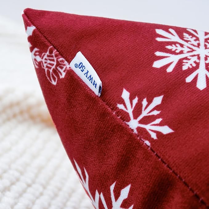 HWY 50 Red Decorative Throw Pillow Covers 16x16 Inch for Couch Sofa Living Room Bed, Soft Christmas Big and Small Snowflakes Print Throw Pillows Cases Cushion Cover Pack of 2