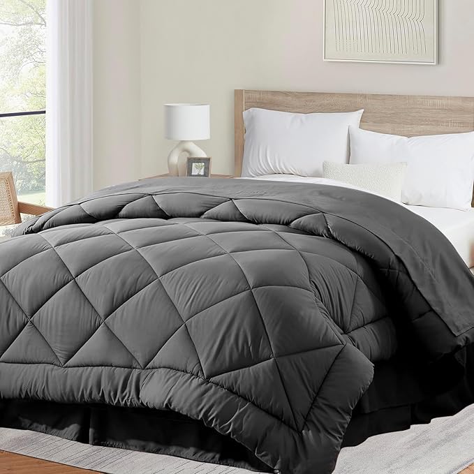 Cozynight Soft California King Size Duvet Insert -Lightweight Down Alternative Comforter with Corner Tabs- Fluffy Breathable Machine Washable Diamond Stitching (Dark Gray,102"x96")