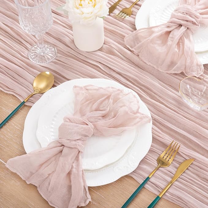MLMC 3 Pack Pink Table Runner Dusty Pink Cheesecloth Table Runner 10ft Rustic Gauze Cheese Cloth Centerpiece Winter Decor 35x120 Inches for Wedding Bridal Baby Shower Birthday Party Decor