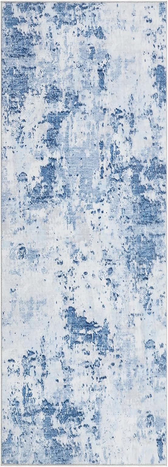 Modern Abstract 2x7 Runner Rug Washable Non Slip Stain Resistant Rug for Hallway Kitchen Bedroom Non Shedding Low Pile Indoor Floor Cover,Light Blue