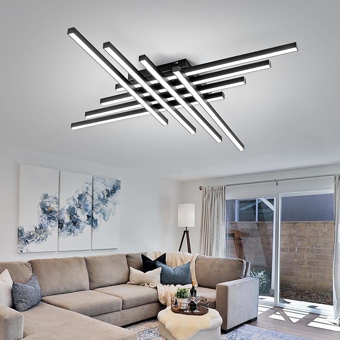 JAYMP Modern Ceiling Light with Remote, 45.7" Black Sputnik Ceiling Lamp, 128W Dimmable LED Lighting Fixture for Dining Room, Living Room, Kitchen Island, 8 Lights