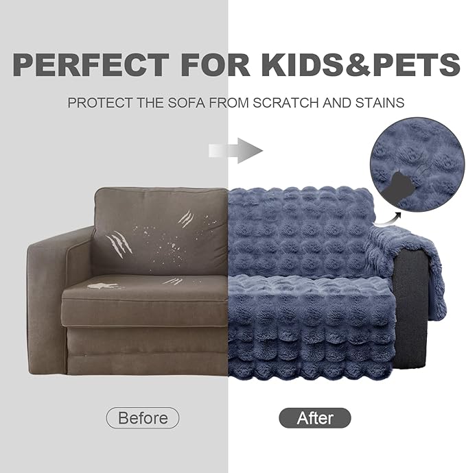 Plush and Fuzzy Shaggy Couch Cover, Dog Pad Faux Fur Sofa Cover, Water Resistant Slipcover, Non-Slip Furniture Protector for Kids,Dogs,Cats.(Noble Gray-Bubble, Medium Recliner)