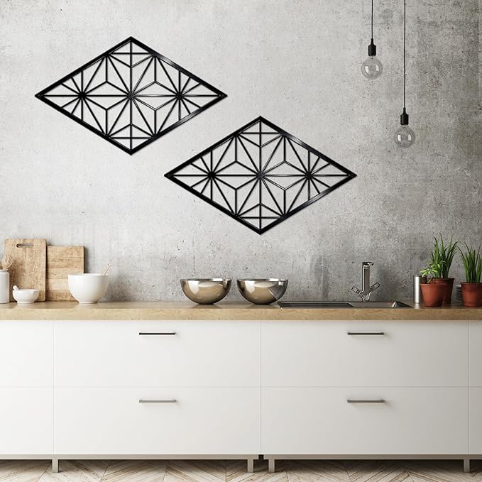 DUOOLN 2 Pcs Abstract Metal Wall Art, Minimalist Single Line Art Iron Hanging Picture, Modern Geometrical Metal Wall Sculptures Sign, For Living Room Bedroom Bathroom Study Room Home Decor- Black
