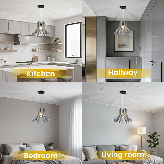Pendant Light with Felt Lampshade, Modern Hanging Lamp Fixture, DIY Acoustic Pendant Light Chandeliers for Kitchen Island, Living Room, Dining Room, Bedroom, Office (D13.7"x10.2")