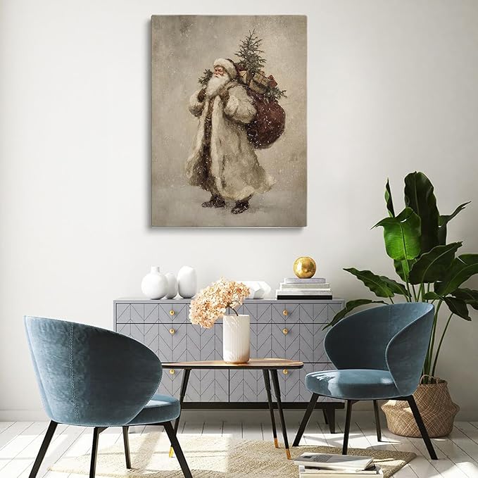 Vintage Santa Claus Art Prints: Festive Christmas Wall Decor,Nostalgic Santa Print,Holiday Scene Painting