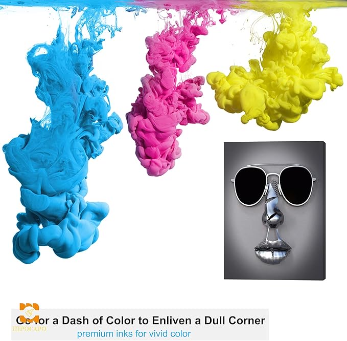 3D Metal Effect Wall Art - 3D Wall Art Decor Artwork Wear Sunglasses Siliver Figure Statue Modern Art Canvas Painting, Large Wall Art for Bedroom Dercor Framed 12”x18”x1Pcs