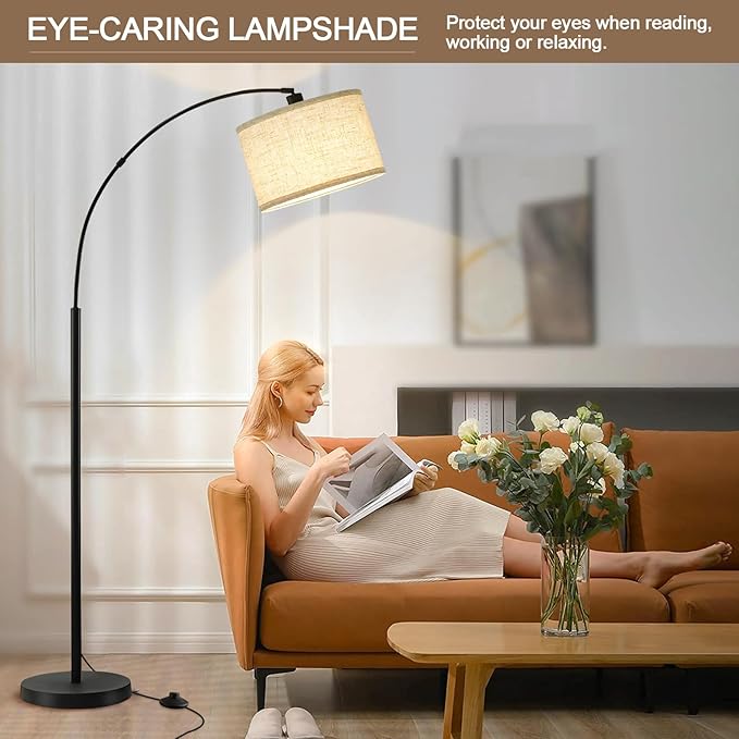 Luvkczc 71" Arc Floor Lamps for Living Room, Standing Lamp with Adjustable Head, Tall Pole Lamp with Foot Switch, Arched Reading Light for Bedroom, Office, 9W 3 Color Temperatures Bulb Included