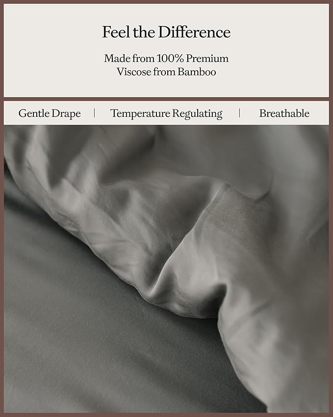 Cozy Earth Luxury Duvet Cover Queen - 100% Viscose from Bamboo - Ultra-Soft, Cooling & Lightweight Duvet Cover - Temperature-Regulating Bedding with Concealed Zip & Interior Snap Closures - Dove Grey