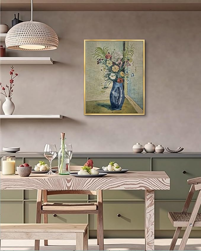 AIMAILON Vintage Gold Canvas Wall Art Framed Decor for Living Room Kitchen Colorful Wildflower Print Still Life Classical Home Decration Artwork Picture Desktop Decor 16x20
