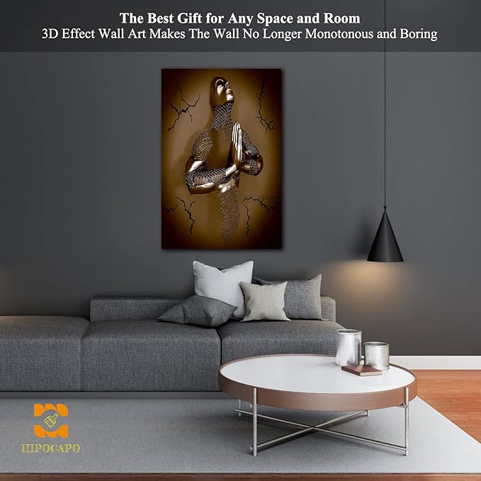 3D Wall Art Decor Artwork - 3D Metal Effect Wall Art Merged Hands for Modern Wall Art, Large Wall Art for Bedroom Dercorations Framed 24”x36”x1Pcs