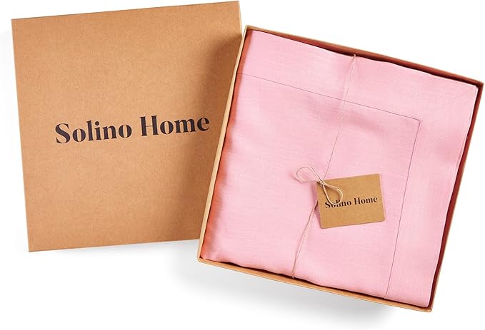 Solino Home Linen Tablecloth 60 x 108 Inch - 100% Pure Linen Pink Lemonade Table Cloth for Rectangle Tables - Fete, Machine Washable Tablecloth