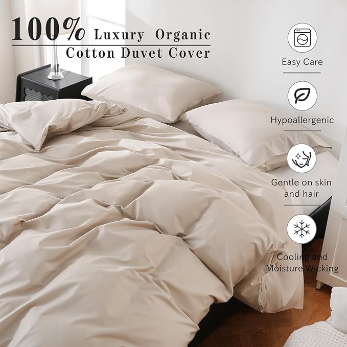 100% Organic Cotton California King Duvet Cover 400 Thread Count Percale 104x98 Inches Sateen Comforter Cover Soft and Breathable Bedding Set 3 Piece（Linen,Cal King）