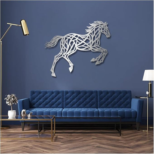 Geometric Horse And Tree Wall Art, Metal Wall Art Decor Plaque, Bedroom Living Room Geometric Art Decor,Wall Hangings(Silver,90x87cm/35x34in)