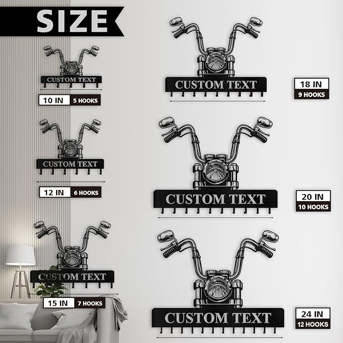 Personalized Key Rack Wall Mount - Custom Motorcycle Key Holder for Wall, Coat Rack Organizer, Jacket Holder, Key Hanger Wall Decor for Garage Entryway Office, Gift for Motorcycle Lovers