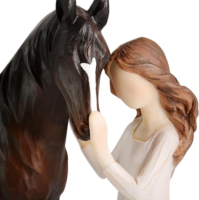 Horse Gifts for Girls Women - Girl Embraces Horses Figurine Gifts for Horse Lovers Women Sculpted Hand-Painted Resin Horses Stuff Cowgirl Equestrian Decor
