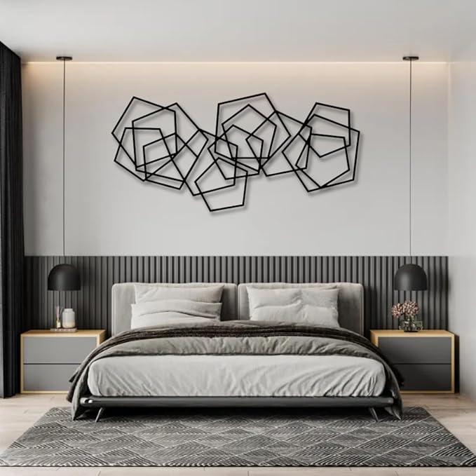 Metal Geometric Home Wall Decor ，Contemporary Minimalist Metal Wall Art, Abstract Decor for Home, Modern Sculpture for Living Room, Bedroom, Office Decoration (48"X23" / 121X59 CM)