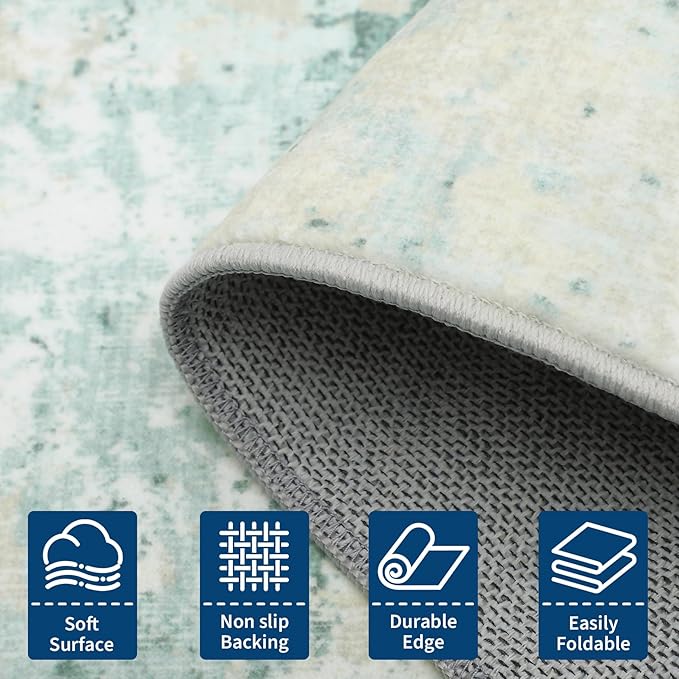 Modern Abstract Area Rug 5x7 Non Slip Non Shedding Rug Low Pile Stain Resistant for Bedroom Living Room,Green