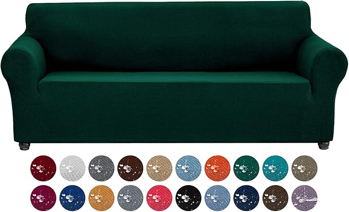 Joccun Stretch Couch Cover Slipcovers, 1-Piece Sofa Covers for 3 Cushion Couch Spandex Jacquard Washable Furniture Protector Cover for Living Room,Kids,Pets(Sofa,Hunter)