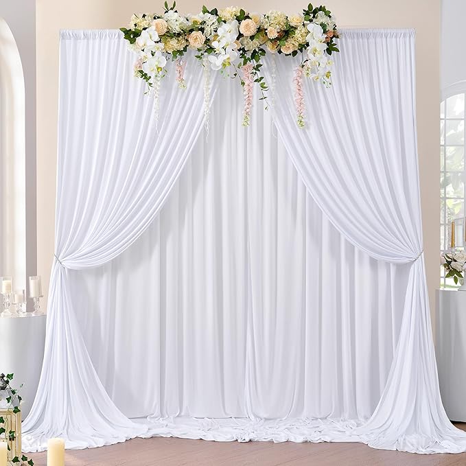 Wrinkle Free White Backdrop Curtain for Parties, Polyester Photo Backdrop Drapes for Weddings Birthday Photography Background Parties Baby Shower, 10ft x 8ft