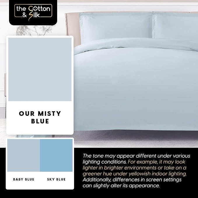 THE COTTON & SILK® 100% Luxury Long-Staple Cotton Duvet Cover - Soft & Breathable - Include 1 Duvet Cover with Corner Ties & Hidden Zipper - Misty Blue, Twin XL