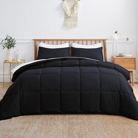 MAPLE DOWN Soft California King Size Comforter Duvet Insert-Down Alternative Comforter with Corner Tabs-Lightweight Fluffy Breathable Machine Washable (Black,102“x96”)
