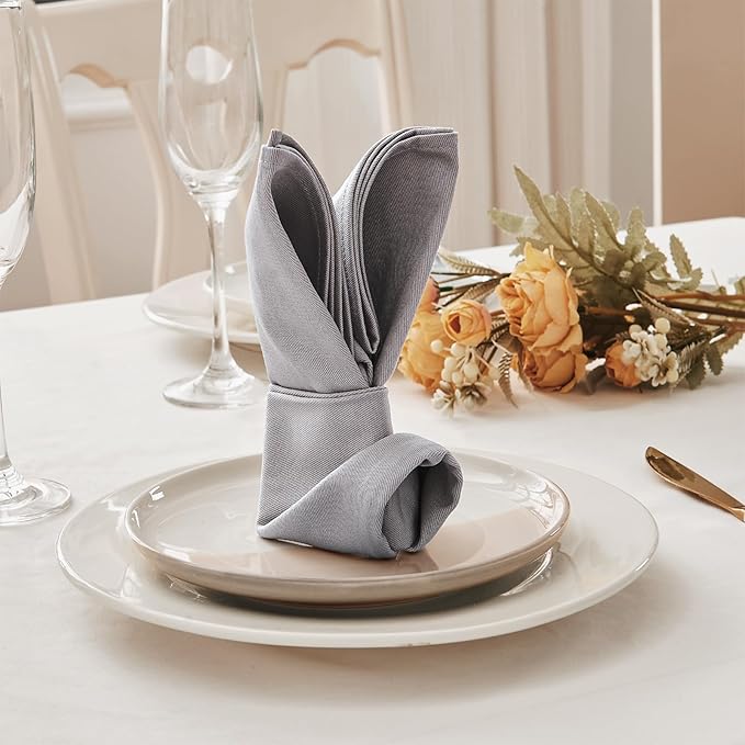 BALCONY & FALCON Cotton Cloth Napkins 6 Pack Gray Square Soft Absorbent Washable 20 x 20 inches Napkins for Restaurant Weddings Holidays Family Dinners Hotels Gatherings