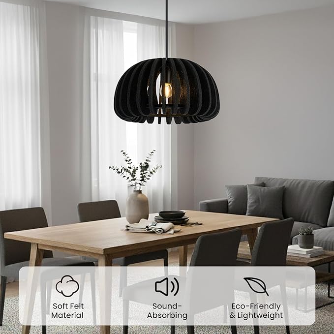 Pendant Light with Felt Lampshade, Modern Hanging Lamp Fixture, DIY Acoustic Pendant Light Chandeliers for Kitchen Island, Living Room, Dining Room, Bedroom, Office (D13.7"x7.8")