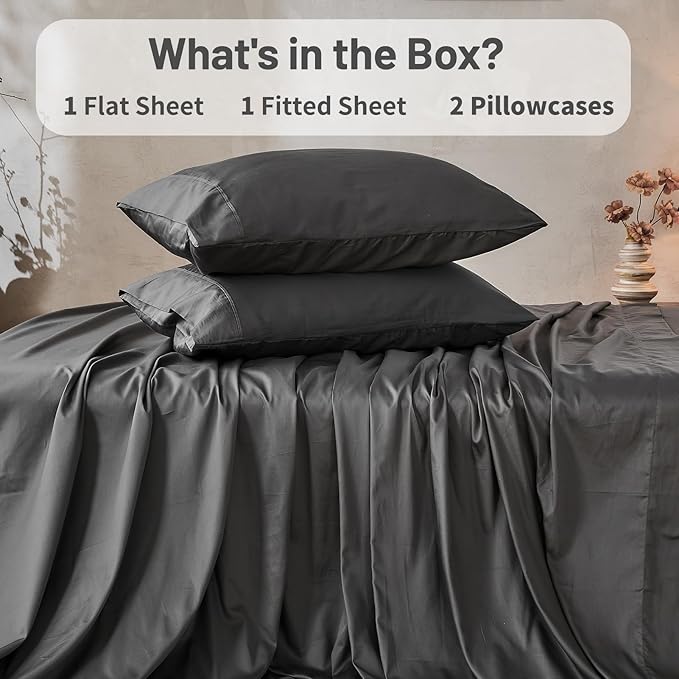 MEISHANG 1000 Thread Count Cotton Sheets California King - 100% Egyptian Cotton, Sateen Weave, Soft & Breathable, Oeko-Tex Certified, 16" Deep Pockets - 4 Piece (Cal King, Dark Grey)