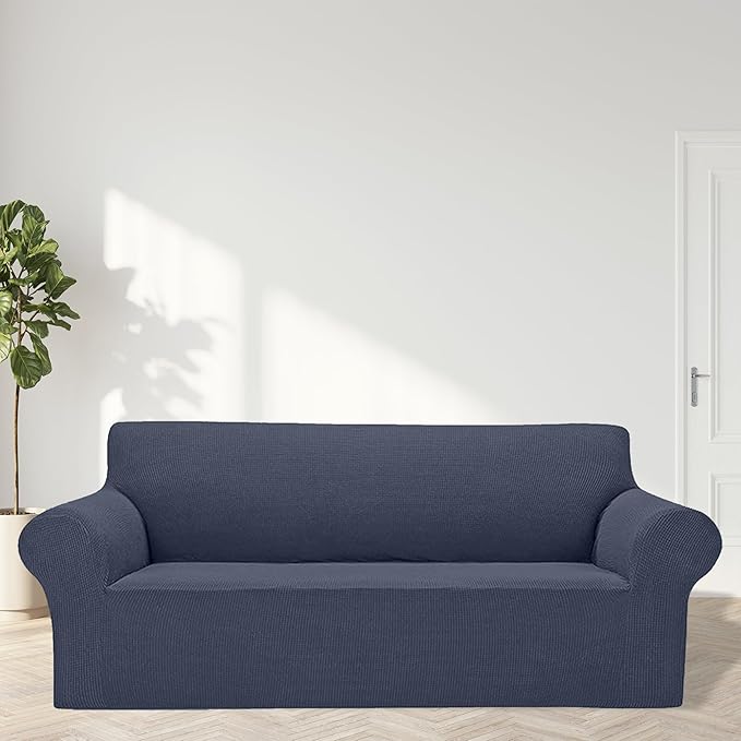 Cupuamon 2025 New Stretch Sofa Slipcovers Couch Cover for 3 Cushion Furniture Protector Sofa Covers with Elastic Bottom Jacquard Fabric Small Checks for Pets, Kids -Sofa, Charcoal