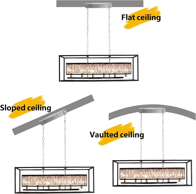 Vezzio Modern Crystal Chandelier 6-Light Black Gold Rectangle Chandelier for Dining Room Luxury Pendant Light Fixture for Kitchen Island Foyer L35''