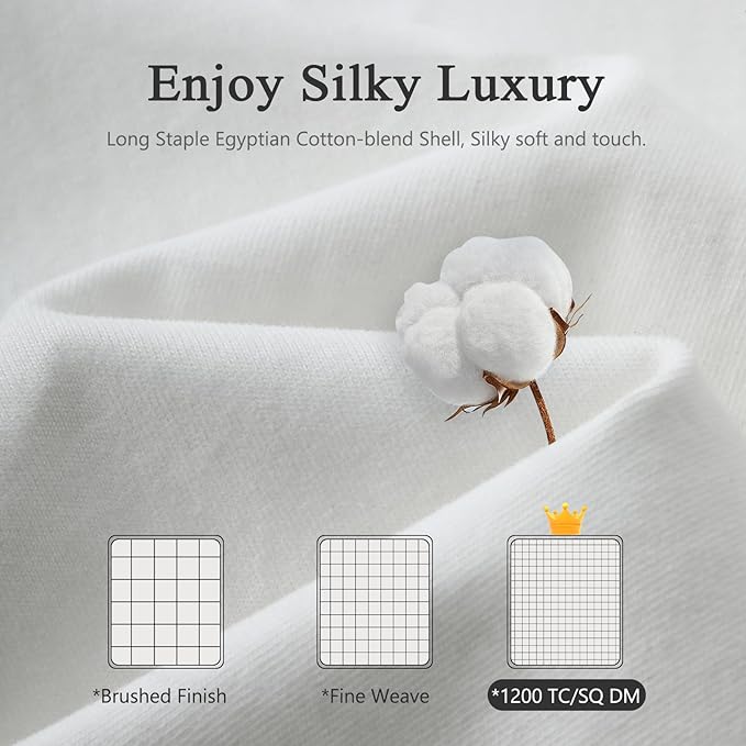 DWR Luxury Feather Down Fiber Comforter Full Size, Ultra-Soft Egyptian Cotton-Blend Fabric, High FP Medium Weight for All Season Hotel Style Fluffy Duvet Insert with Ties (82"x86", White)
