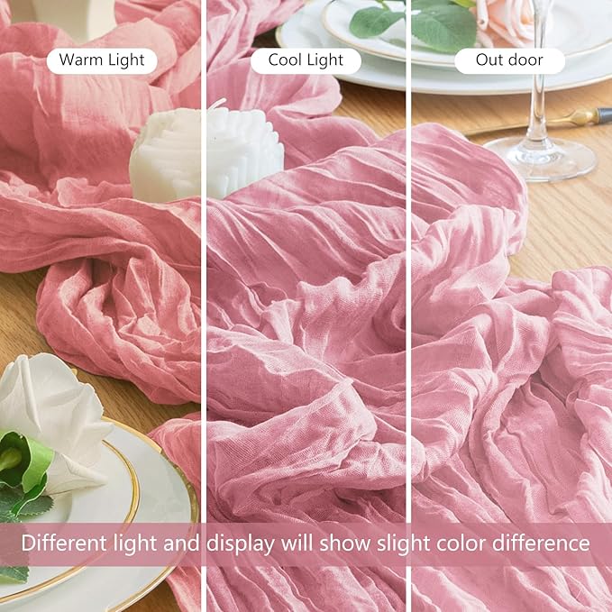 Wokceer Cheesecloth Table Runner 3Pack 10FT Pink Boho Gauze Cheese Cloth Table Runner for Party Long Rustic Sheer Table Runners for Baby Bridal Shower Wedding Easter Table Decor