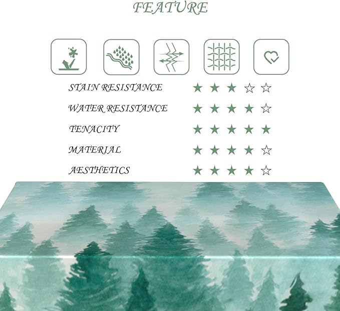 54x108 Inch Nature Rectangular Tablecloth Watercolour Pine Forest Fairyland Table Cloth Waterproof Durable Table Cover for Holiday Picnic Gaming Room BBQ Decor