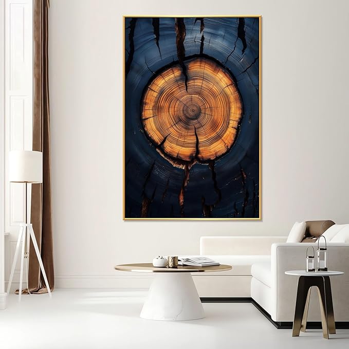 Tree Ring Framed Wall Art, Abstract Trees Ring Frame Canvas Print, Weathered Tree Poster, Nature Wall Art, Wood Texture Picture Wall Decor, Nature Home Art, Modern Farmhouse Decor (Gold Framed, 15"x23"|40x60cm)